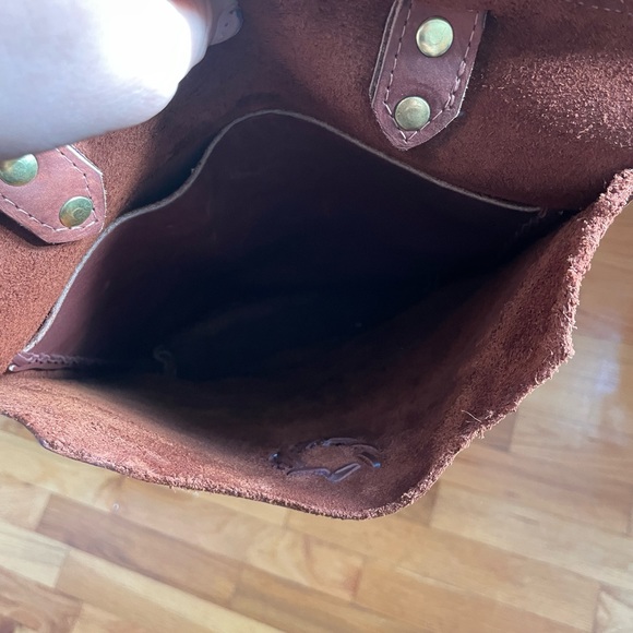 Genuine Leather Brown Crossbody Satchel Bag with Shearling Fur Trim - Picture 10 of 10